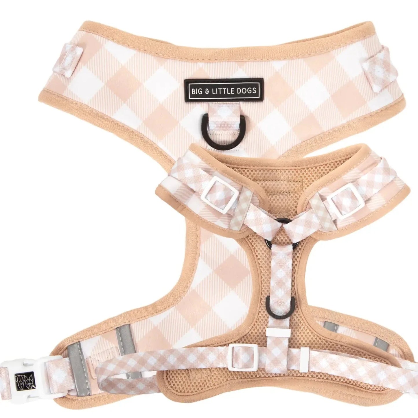 Big and Little Dogs Harness Latte Gingham - No Pull Adjustable Dog Harness