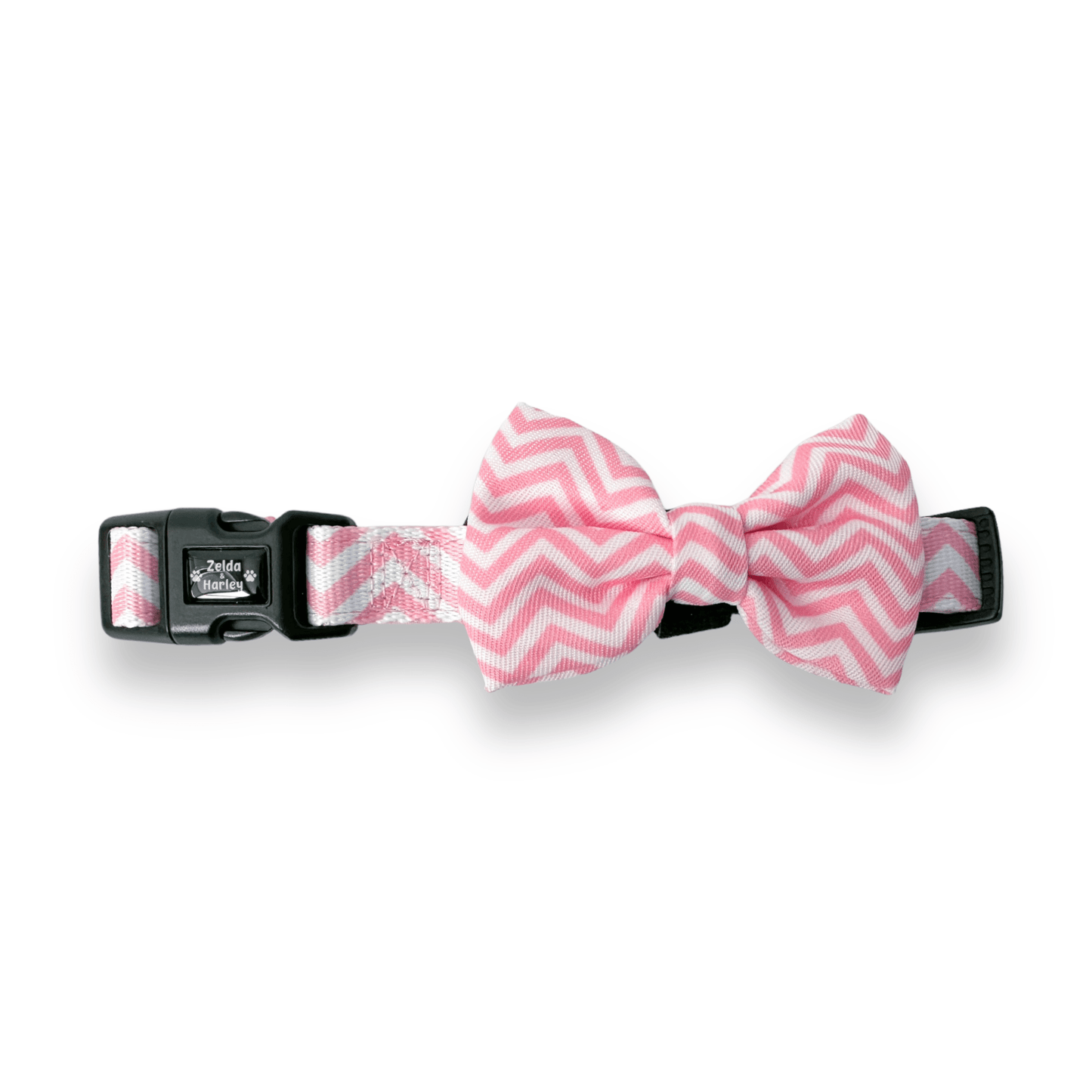 Zelda & Harley Collar Zig Zag Wag Dog Collar & Free Bow Tie - Pastel Pink