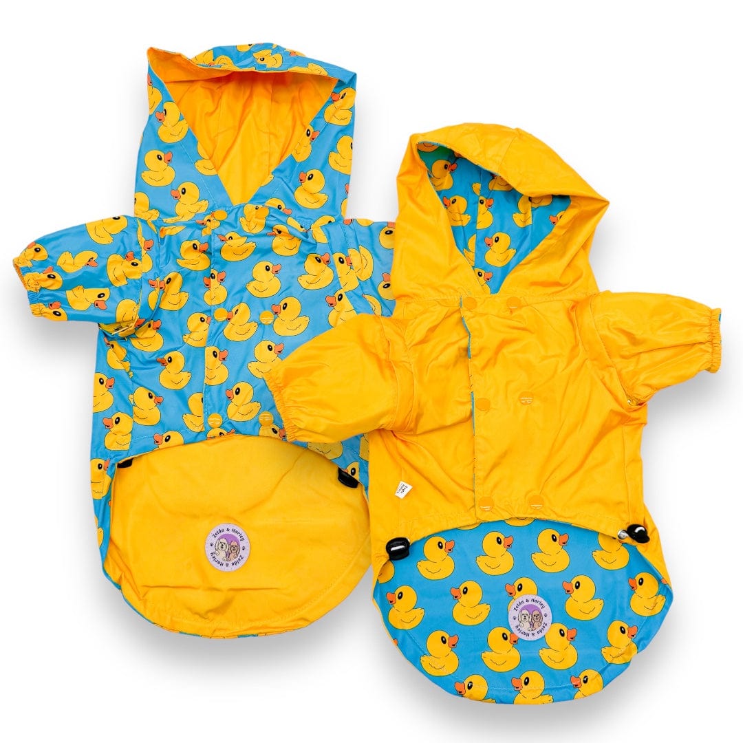 Zelda & Harley Raincoat Rubber Duckie Reversible Dog Raincoat - Blue