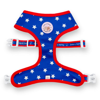 Zelda & Harley Reversible Harness Stars & Stripes - Reversible Dog Harness