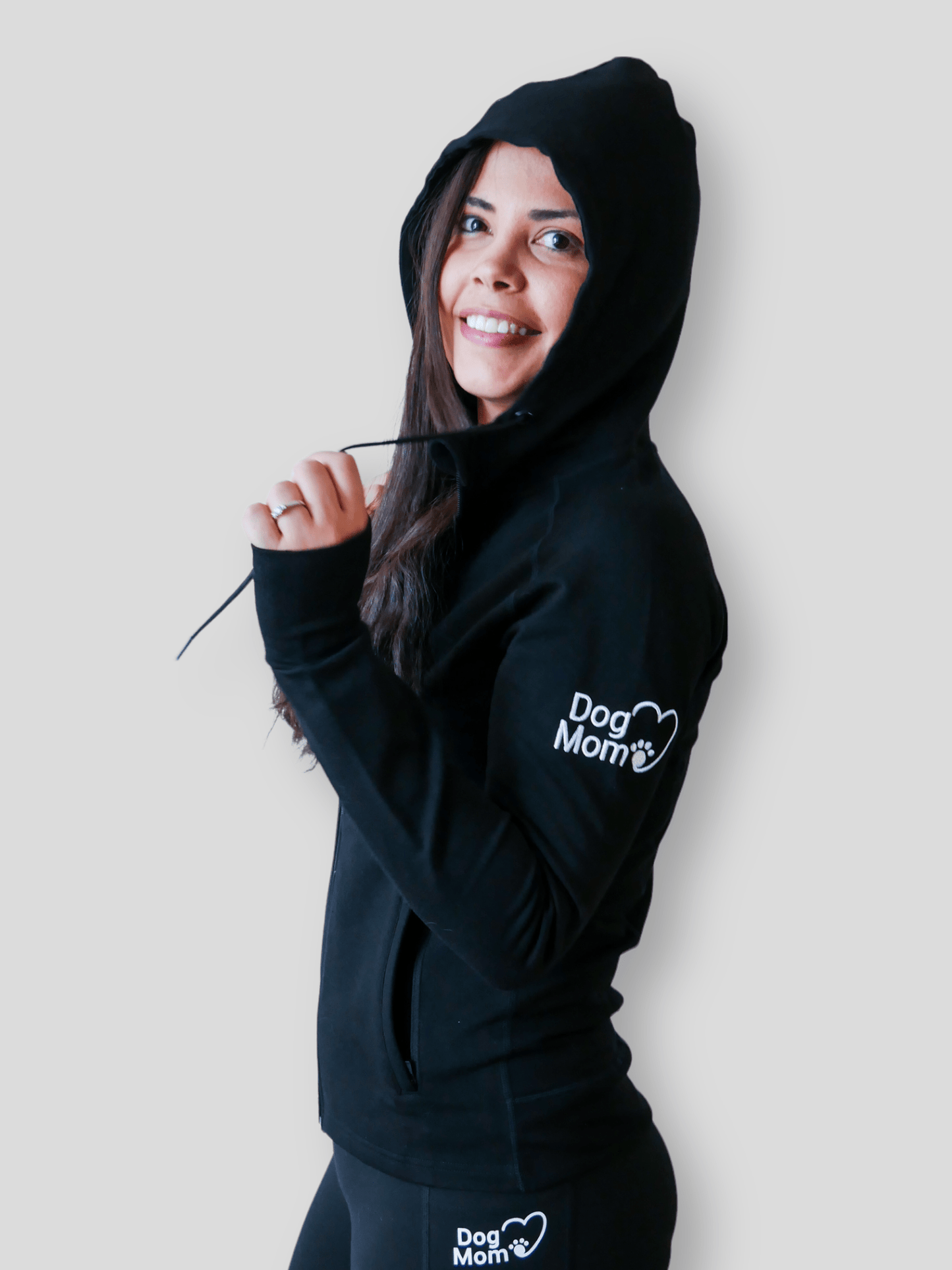Dog Mom Adventures Full Zip Hooded Jacket Black