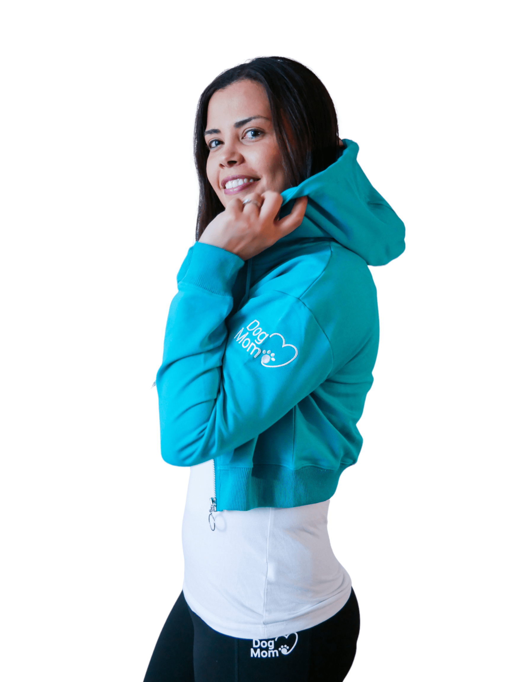 Zelda & Harley Apparel & Accessories Dog Mom Crop Top Hoodie - Aqua