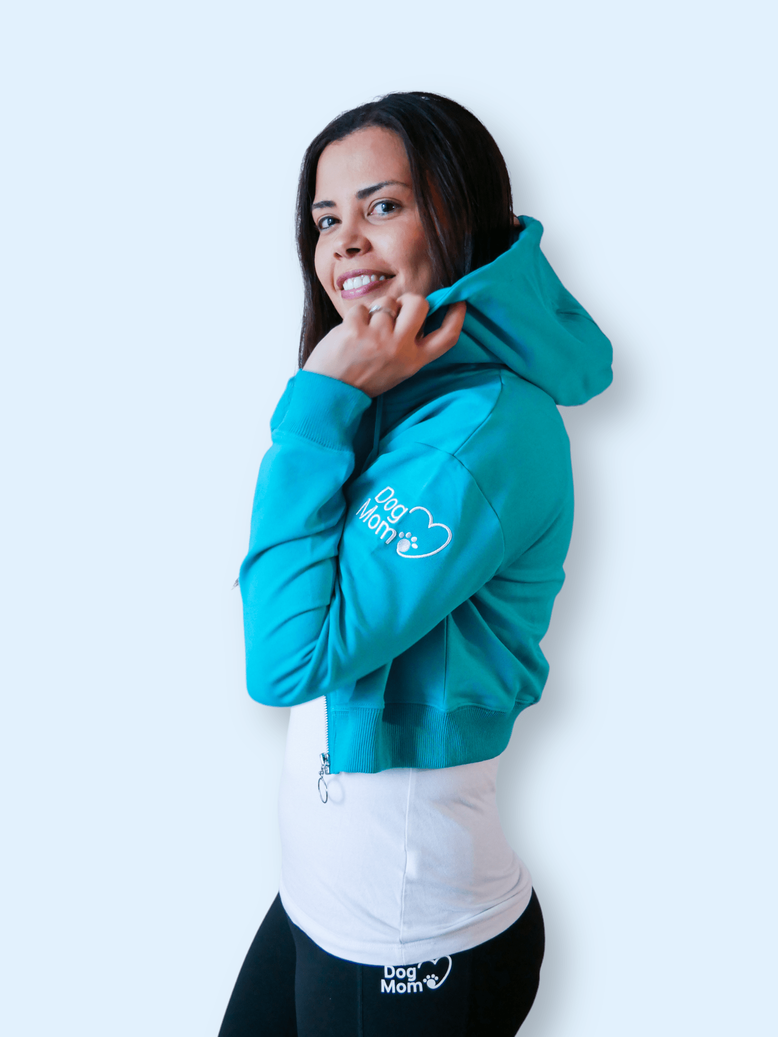 Zelda & Harley Apparel & Accessories Dog Mom Crop Top Hoodie - Aqua