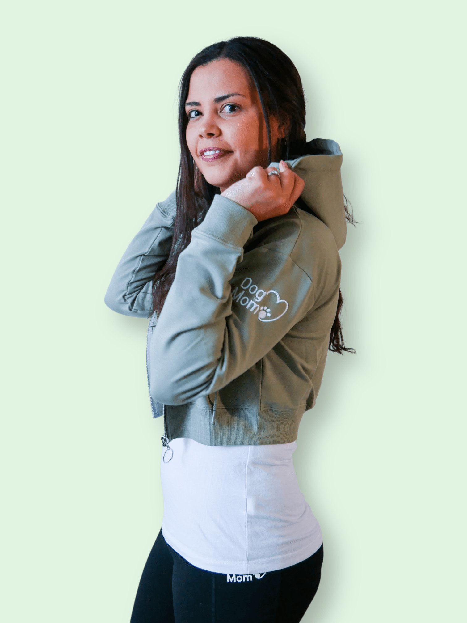 Army green crop top hoodie on sale