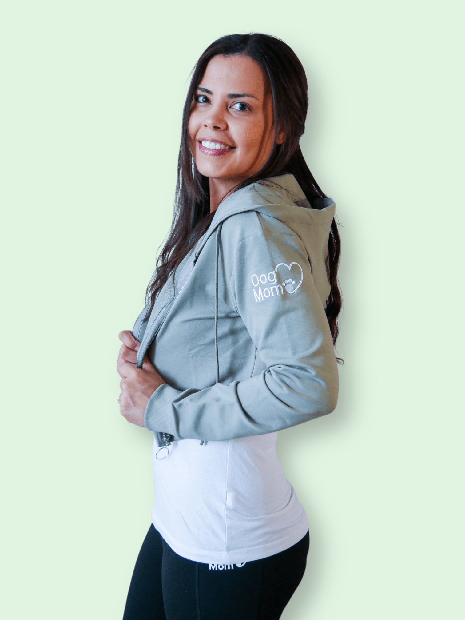 Zelda Harley Dog Mom Crop Top Hoodie Army Green M