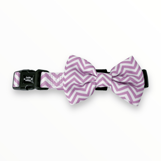 Zelda & Harley Collar Zig Zag Wag Dog Collar & Free Bow Tie - Pastel Purple