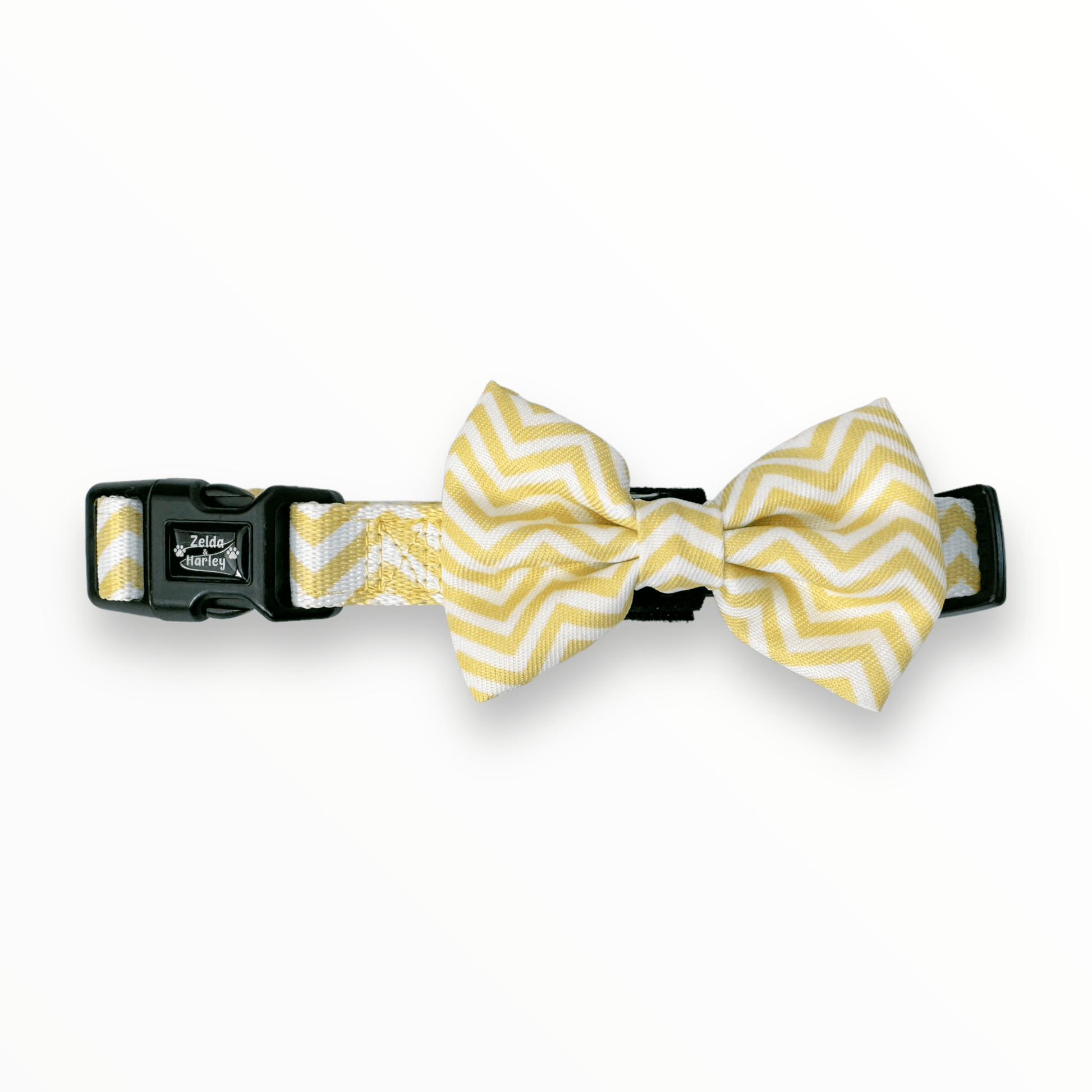 Zelda & Harley Collar Zig Zag Wag Dog Collar & Free Bow Tie - Pastel Yellow