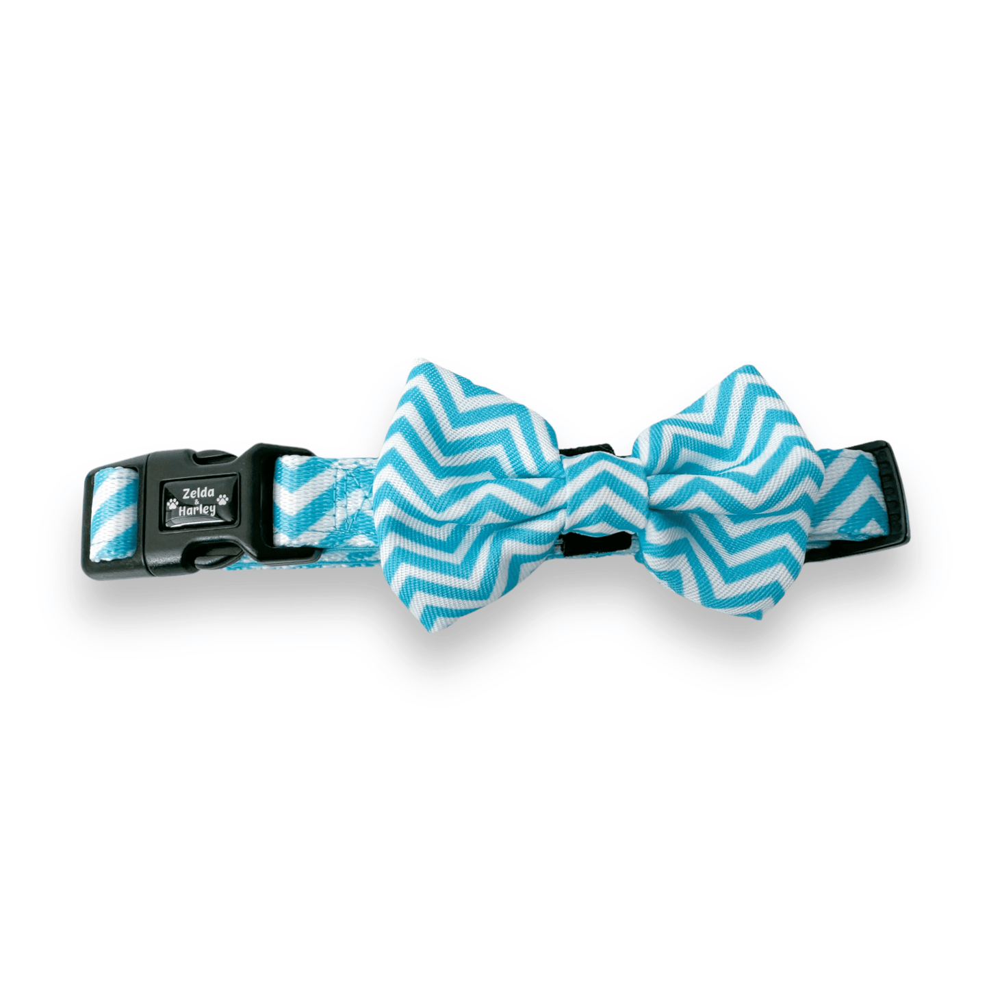 Zelda & Harley Collar Zig Zag Wag Dog Collar - Pastel Blue & Free Bow Tie