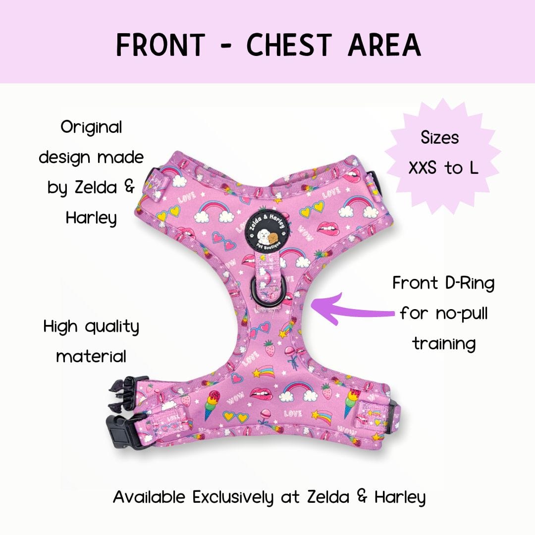 Zelda & Harley Harness Pink Paw-er - No Pull Adjustable Dog Harness