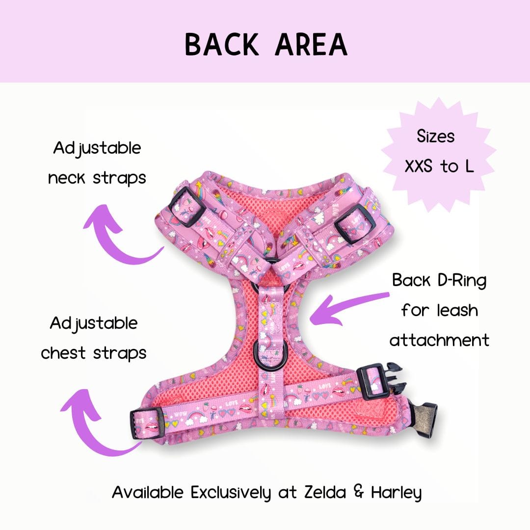 Zelda & Harley Harness Pink Paw-er - No Pull Adjustable Dog Harness